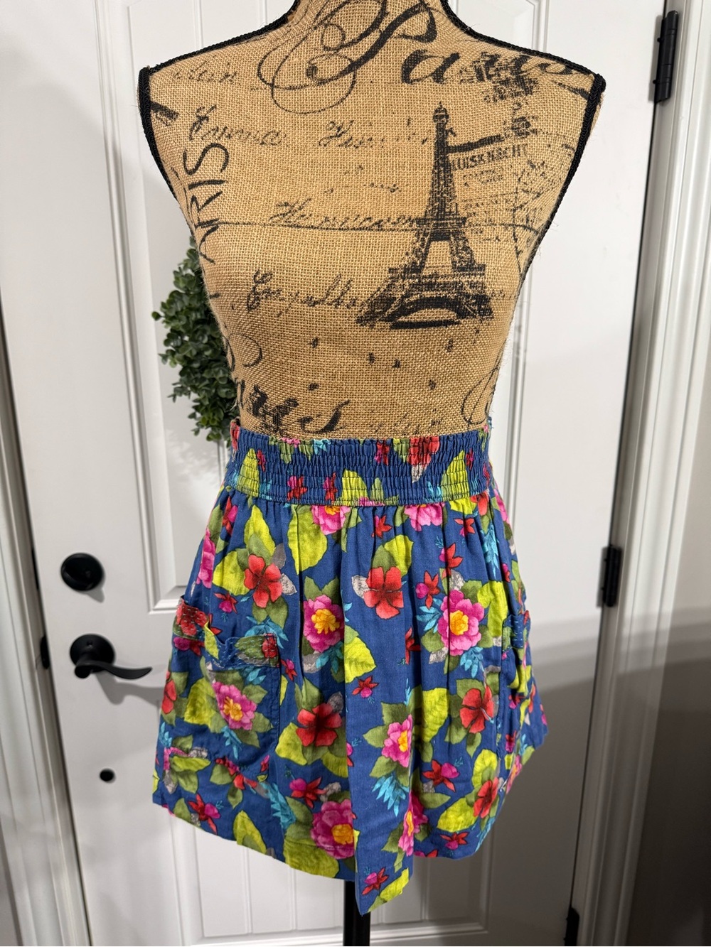 Hollister Blue Floral Smocked-Waist Mini Skirt